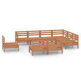 9 Piece Garden Lounge Set Solid Pinewood Honey Brown - Front View