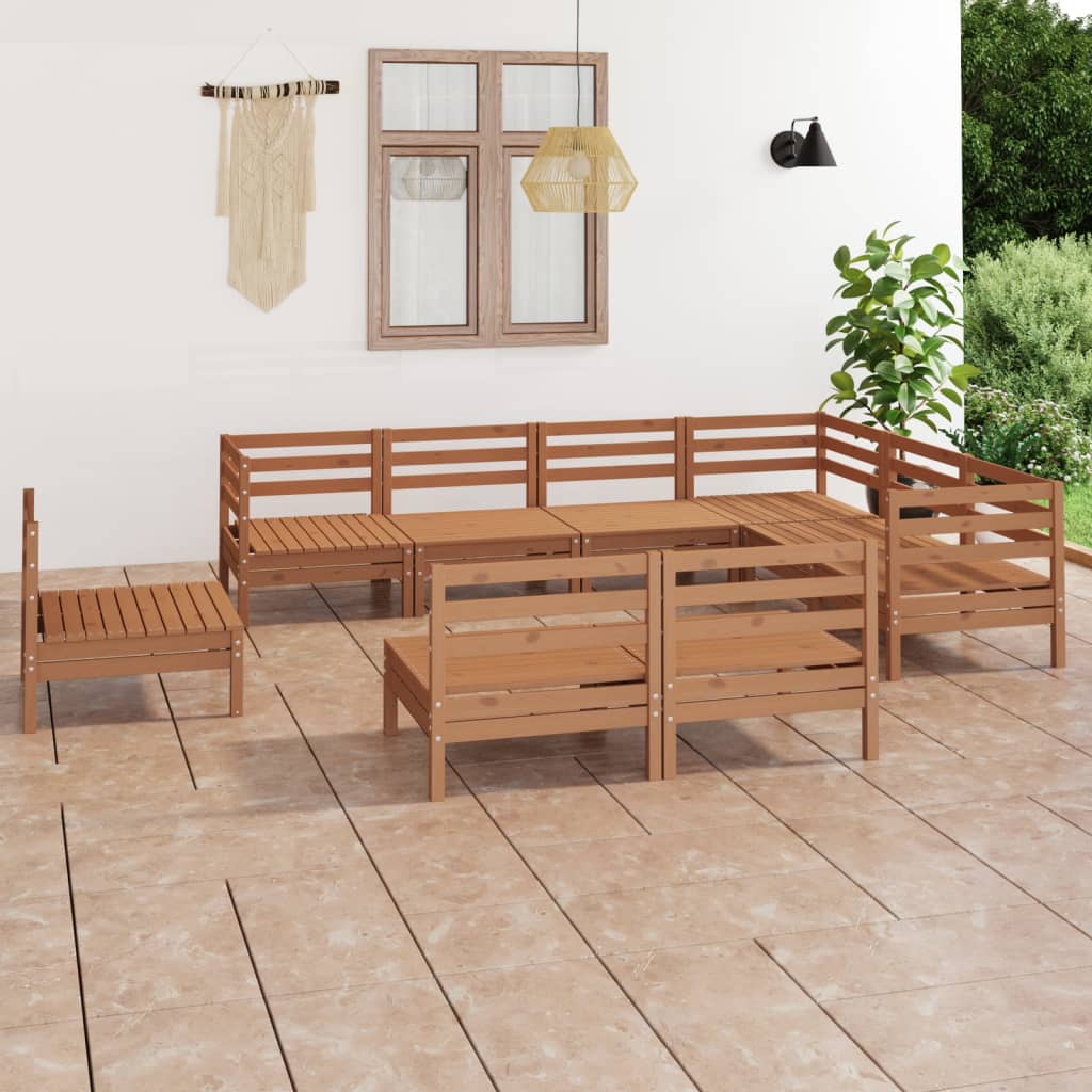 9 Piece Garden Lounge Set Solid Pinewood Honey Brown