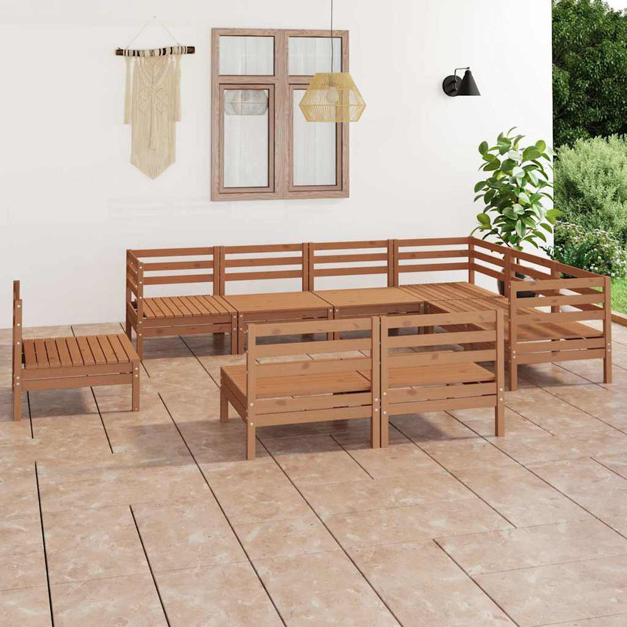 9 Piece Garden Lounge Set Solid Wood Pine Honey Brown