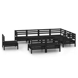9 Piece Garden Lounge Set Solid Wood Pine Black