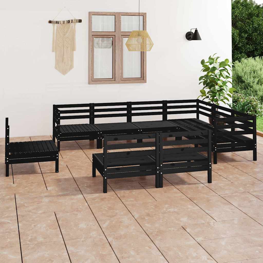 9 Piece Garden Lounge Set Solid Wood Pine Black