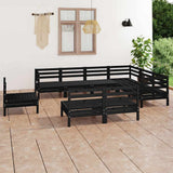 9 Piece Garden Lounge Set Solid Wood Pine Black