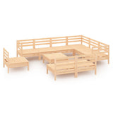 10 Piece Garden Lounge Set Solid Pinewood - Front View