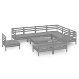10 Piece Garden Lounge Set Solid Pinewood Grey - Front View