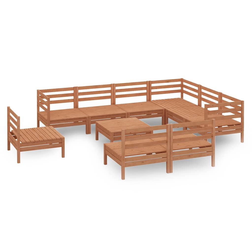10 Piece Garden Lounge Set Solid Wood Pine Honey Brown
