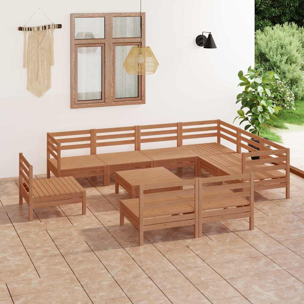 10 Piece Garden Lounge Set Solid Wood Pine Honey Brown
