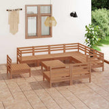 10 Piece Garden Lounge Set Solid Wood Pine Honey Brown