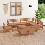 10 Piece Garden Lounge Set Solid Wood Pine Honey Brown