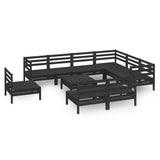 10 Piece Garden Lounge Set Solid Pinewood Black