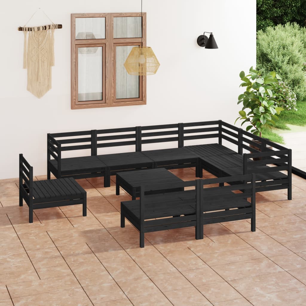 10 Piece Garden Lounge Set Solid Pinewood Black