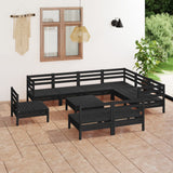 10 Piece Garden Lounge Set Solid Pinewood Black