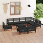 10 Piece Garden Lounge Set Solid Wood Pine Black
