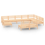 10 Piece Garden Lounge Set Solid Wood Pine - Front View