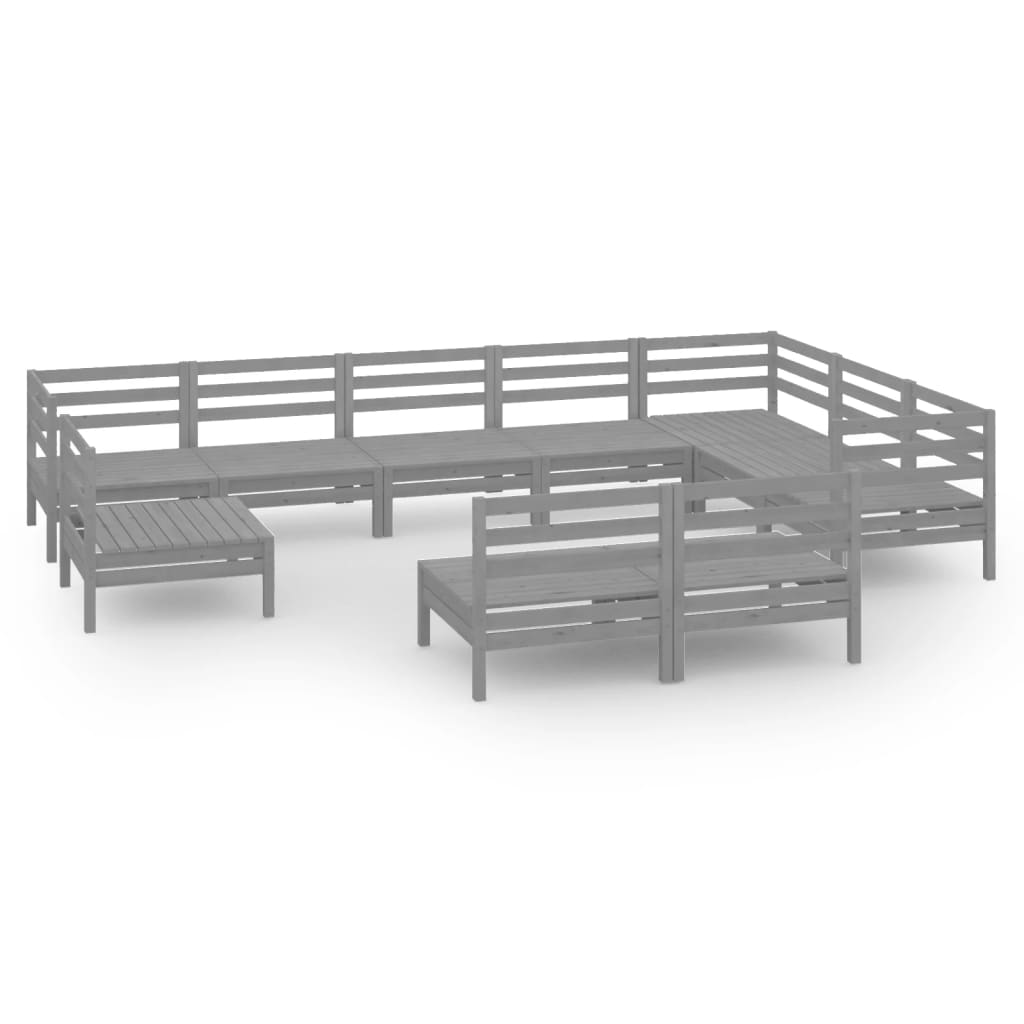 10 Piece Garden Lounge Set Solid Pinewood Grey