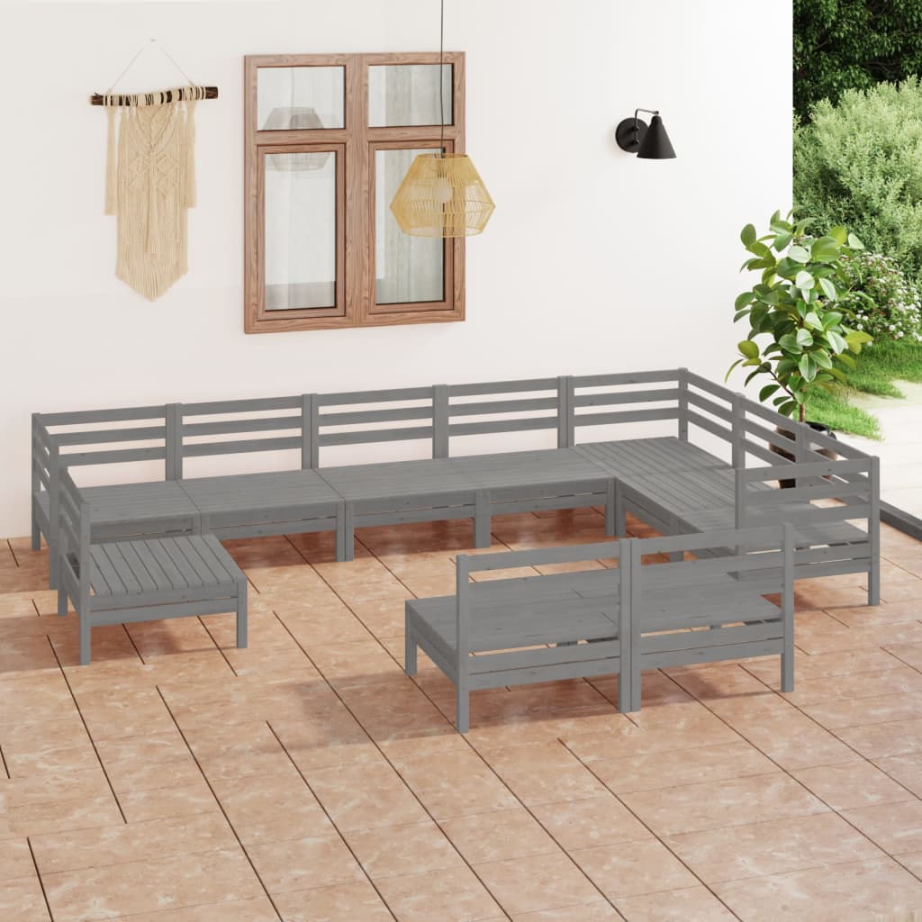 10 Piece Garden Lounge Set Solid Pinewood Grey