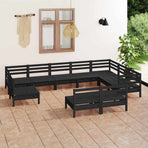 10 Piece Garden Lounge Set Solid Wood Pine Black