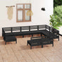 10 Piece Garden Lounge Set Solid Wood Pine Black
