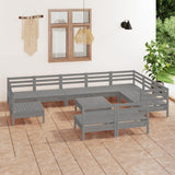 11 Piece Garden Lounge Set Solid Pinewood Grey