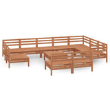 11 Piece Garden Lounge Set Solid Wood Pine Honey Brown - Front View