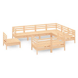 9 Piece Garden Lounge Set Solid Wood Pine - Front View