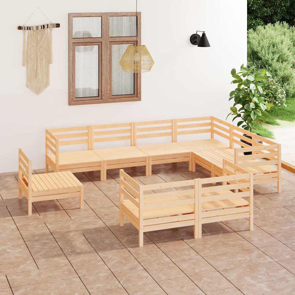 9 Piece Garden Lounge Set Solid Wood Pine