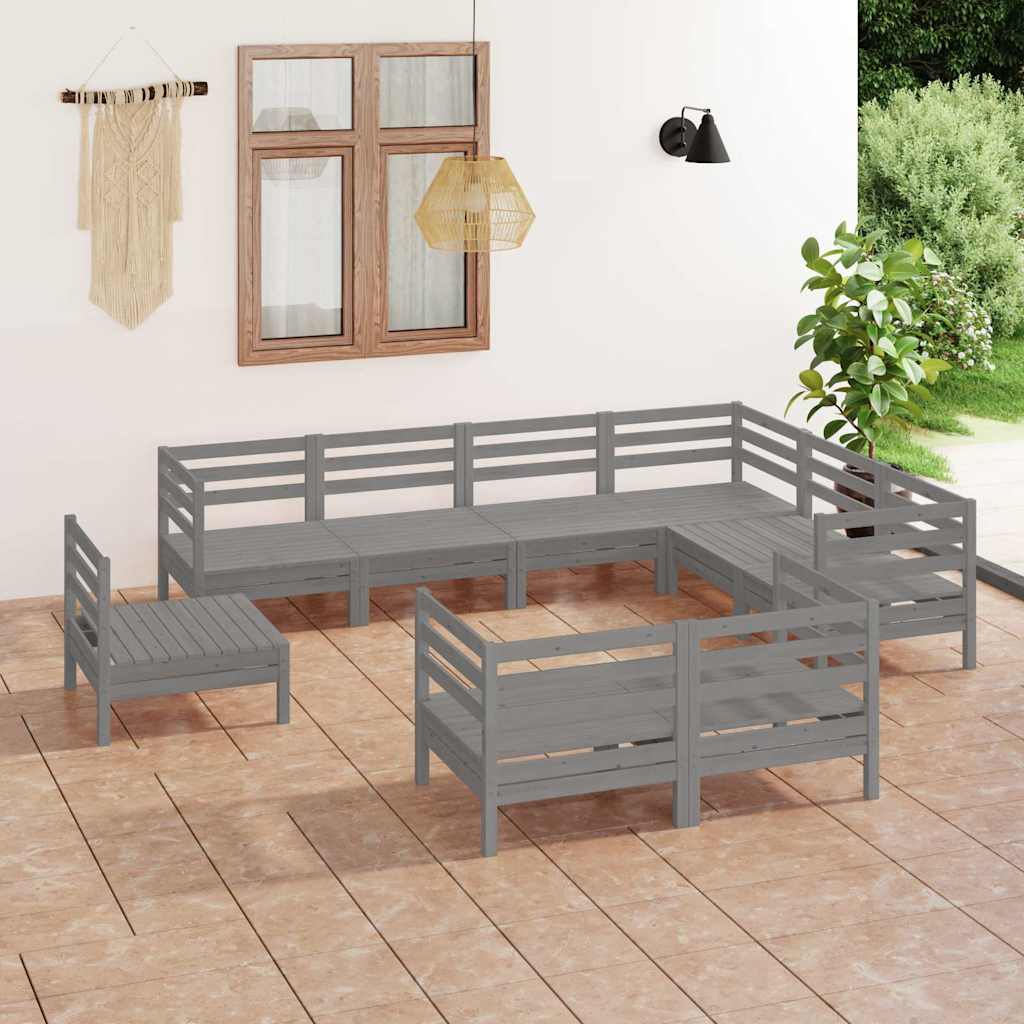 9 Piece Garden Lounge Set Solid Wood Pine Grey