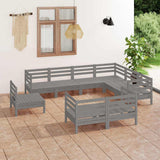 9 Piece Garden Lounge Set Solid Wood Pine Grey