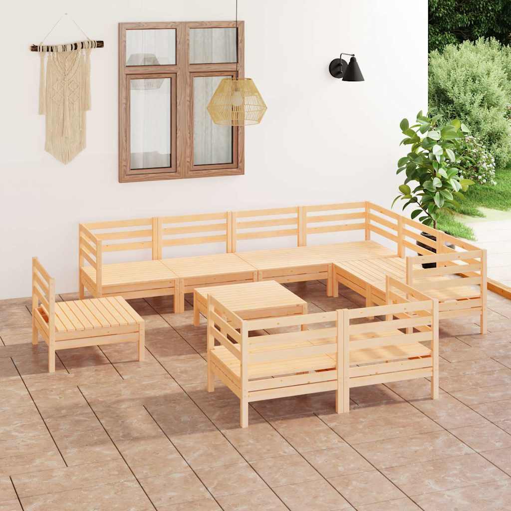 10 Piece Garden Lounge Set Solid Wood Pine