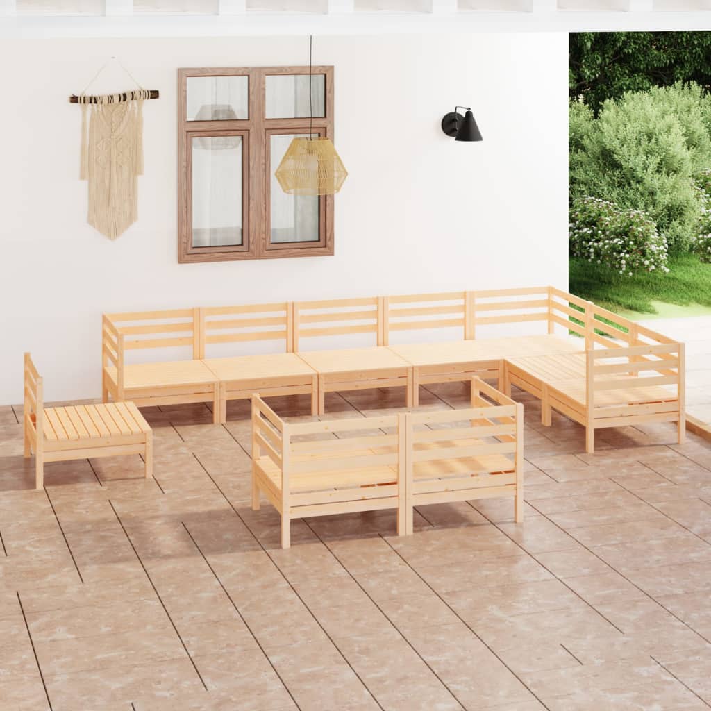 10 Piece Garden Lounge Set Solid Pinewood