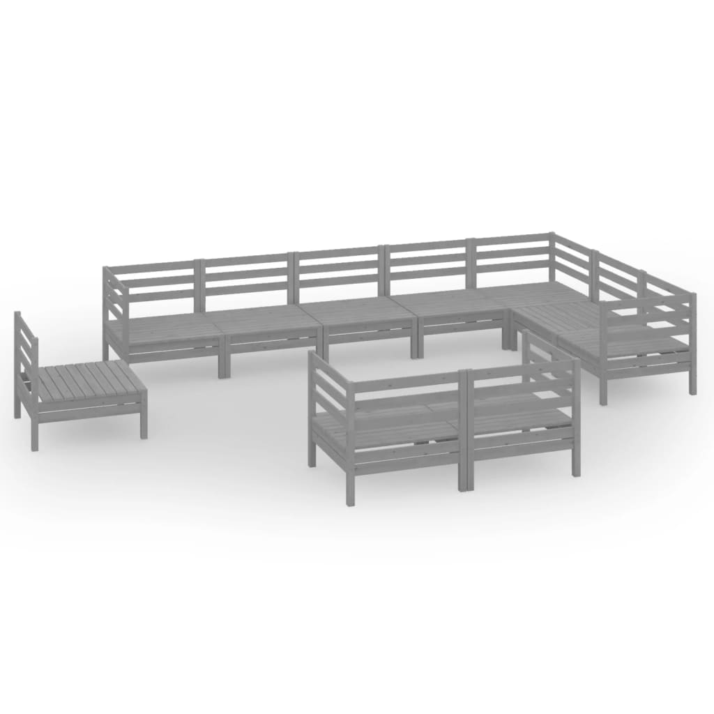10 Piece Garden Lounge Set Solid Pinewood Grey
