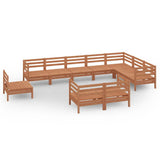 10 Piece Garden Lounge Set Solid Wood Pine Honey Brown