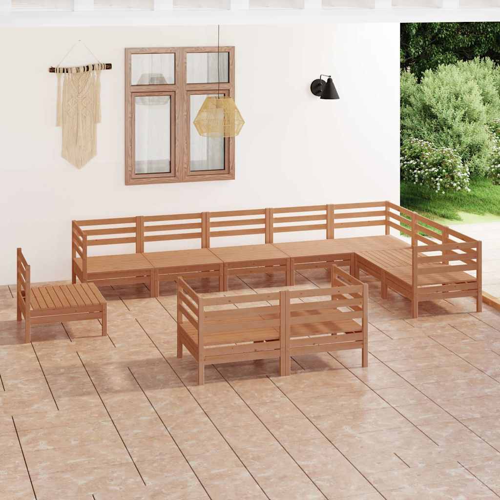 10 Piece Garden Lounge Set Solid Wood Pine Honey Brown