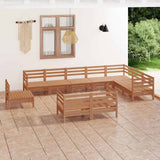 10 Piece Garden Lounge Set Solid Wood Pine Honey Brown