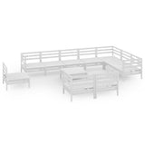 11 Piece Garden Lounge Set Solid Pinewood White - Front View
