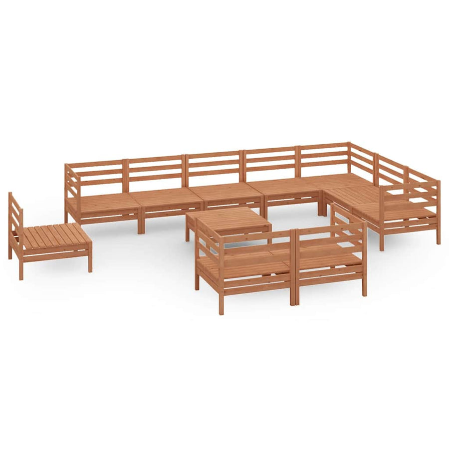 11 Piece Garden Lounge Set Solid Wood Pine Honey Brown