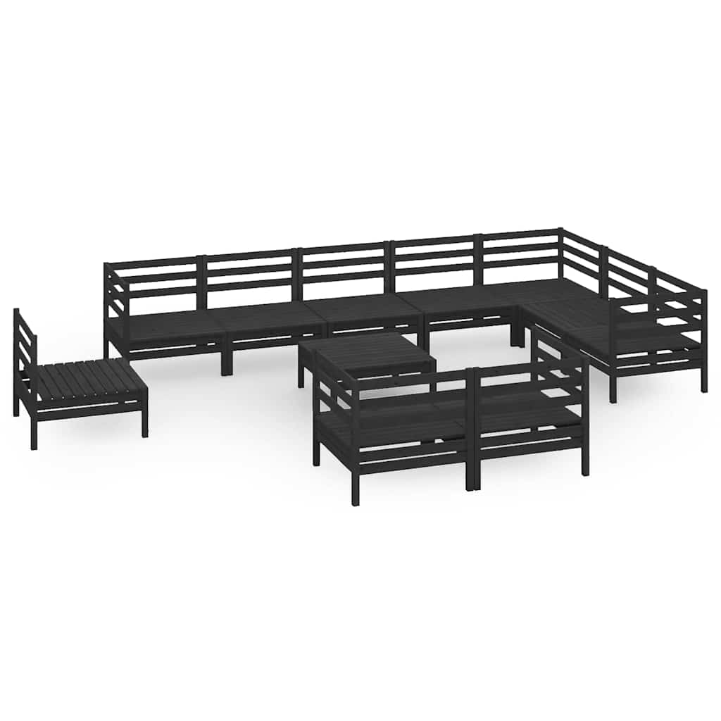 11 Piece Garden Lounge Set Solid Wood Pine Black
