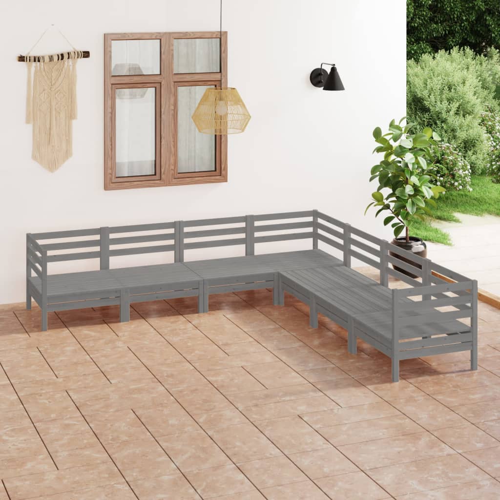 7 Piece Garden Lounge Set Solid Pinewood Grey