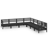 7 Piece Garden Lounge Set Solid Wood Pine Black - Front View
