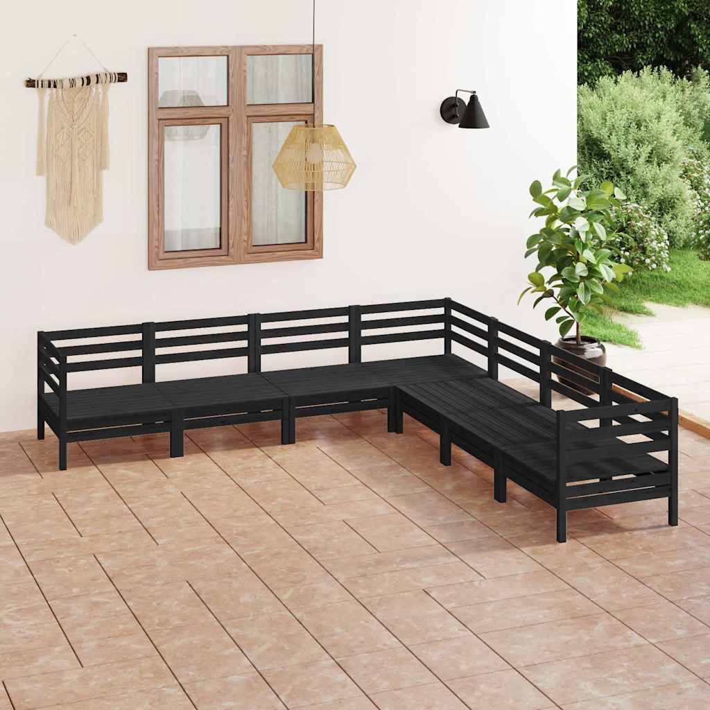 7 Piece Garden Lounge Set Solid Wood Pine Black