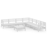 8 Piece Garden Lounge Set Solid Pinewood White - Front View