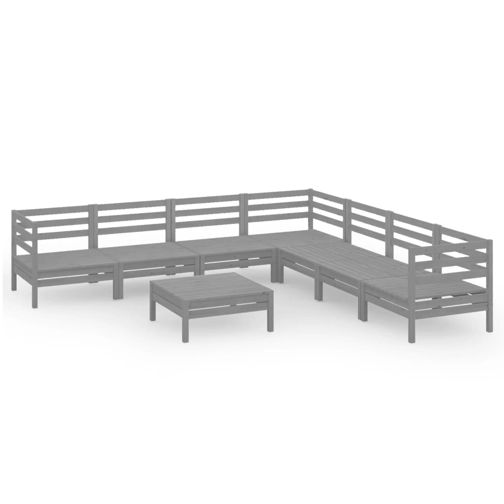 8 Piece Garden Lounge Set Solid Pinewood Grey