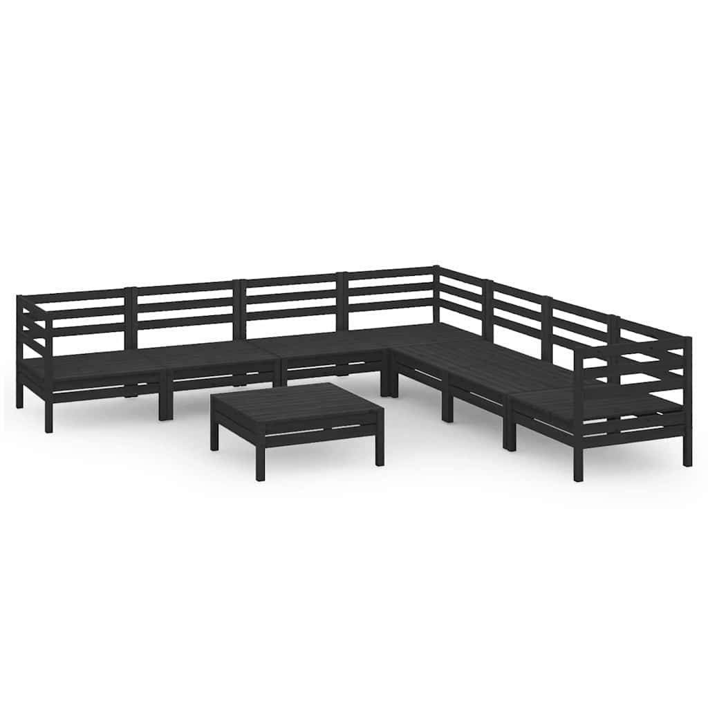 8 Piece Garden Lounge Set Solid Wood Pine Black