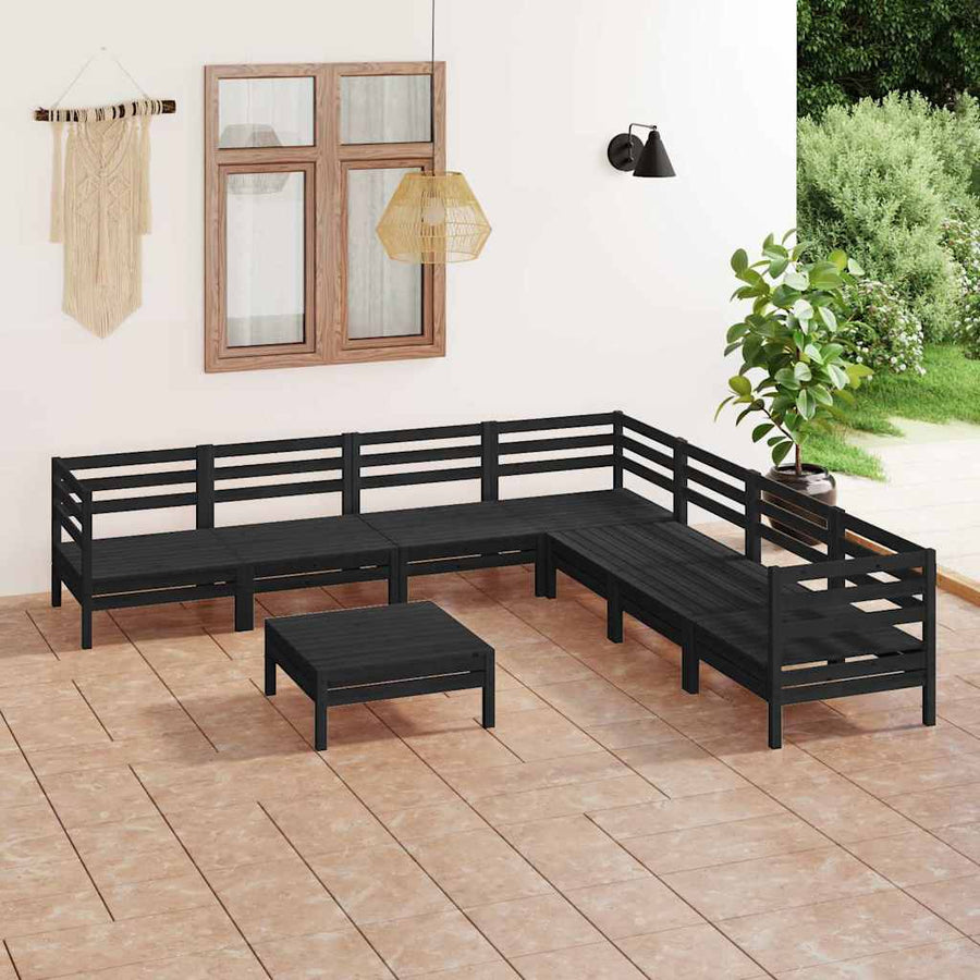8 Piece Garden Lounge Set Solid Wood Pine Black