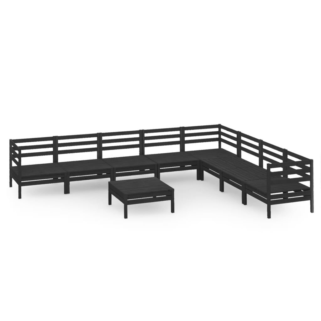 9 Piece Garden Lounge Set Solid Pinewood Black