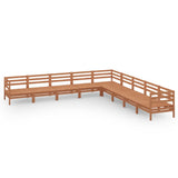 9 Piece Garden Lounge Set Solid Pinewood Honey Brown - Front View