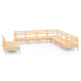 9 Piece Garden Lounge Set Solid Pinewood - Front View