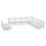 9 Piece Garden Lounge Set Solid Pinewood White - Front View
