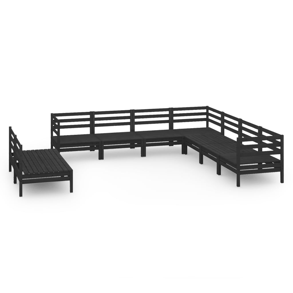 9 Piece Garden Lounge Set Solid Pinewood Black