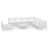 10 Piece Garden Lounge Set Solid Pinewood White - Front View