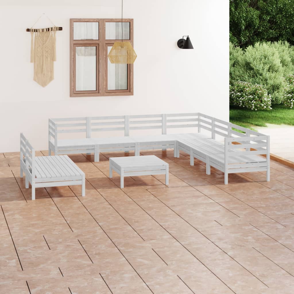 10 Piece Garden Lounge Set Solid Pinewood White